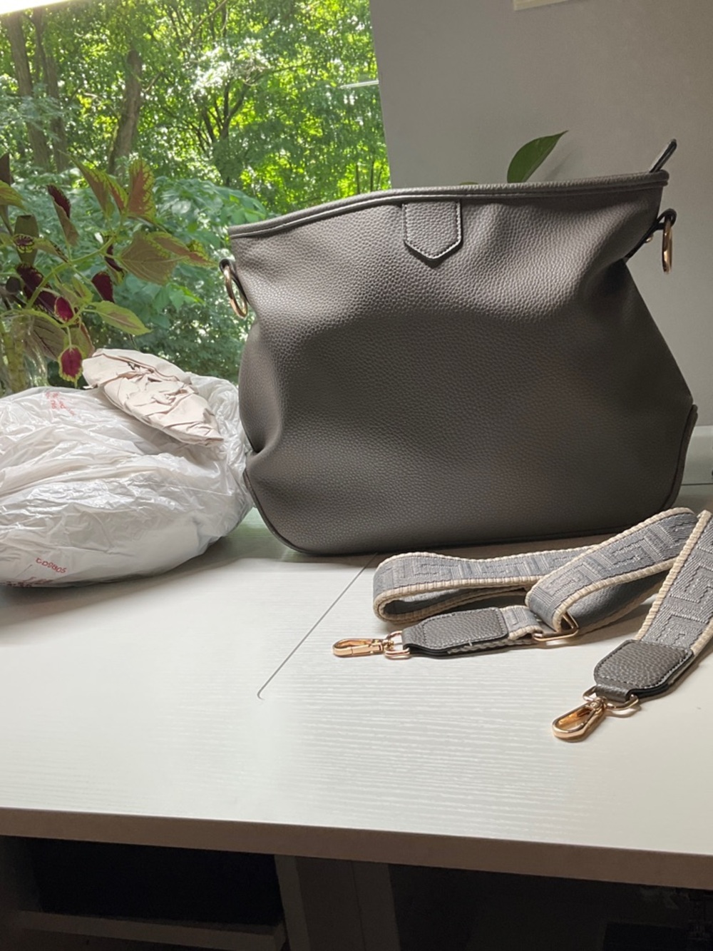 Montana West Gray Pebbled Leather Shoulder Bag with Removable Strap